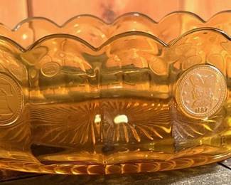 Vintage Fostoria amber coin glass dish