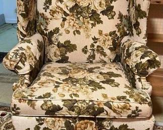 Floral upholstered wing chair