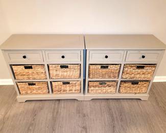 Two storage chests with four baskets in each