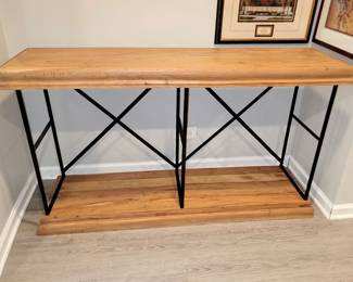 Heavy duty Industrial style console table with very thick, solid wood top and base