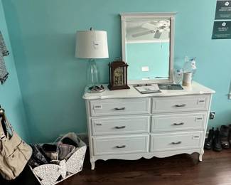6-Drawer White Dresser, Vanity Mirror