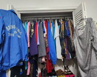 More Ladies Clothes - We have 2 Closets of Ladies and 1 Closet of Men' - family pulled blue jacket - Sorry