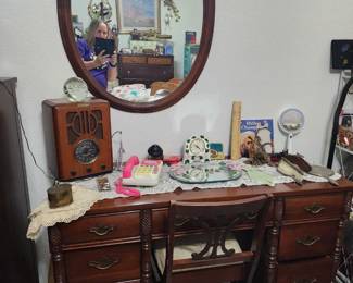 Cherry Wood Vanity With Oval Mirror