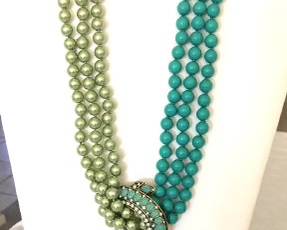HEIDI DAUS Celery Turquoise Beads, Multi Color Swarovski Crystal Medallion, Adj 1620in
