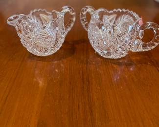 Cut glass sugar and creamer