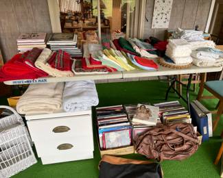 Tablecloths, cloth napkins, placemats,books
