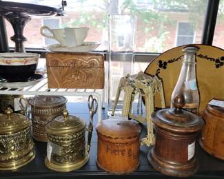 Sewing and string holders - wood and brass