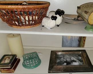 Home Decor: photo frames, flower frogs, antique portraits