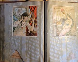 Scrapbook of advertising and postcards