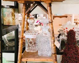 Very larger pitcher, crystal decanters and decorator boxes