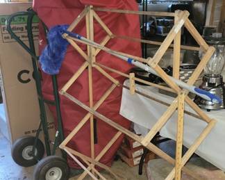 Tall, tall Christmas tree, wood clothes dryer and dolly