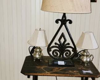 Iron lamp, "tea" lamps, folding table