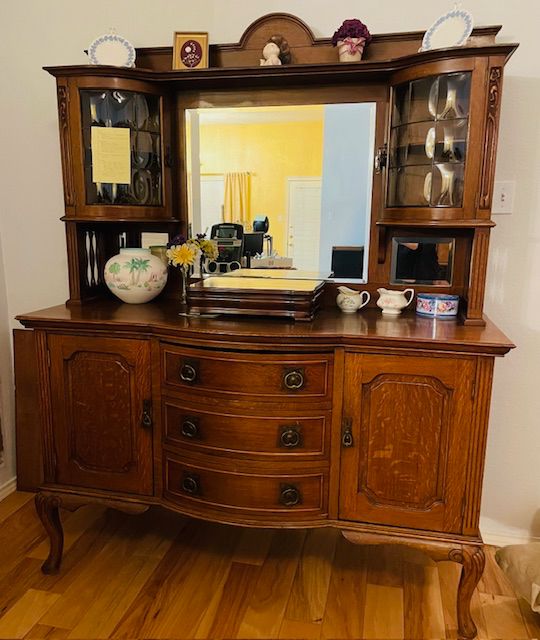 Early 20th Century Buffet with Glass Doors and Mirror Back.