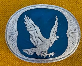 LP Handcrafted Silver Belt Buckle.