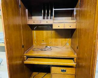Armoire Computer Desk. Oak Wood.