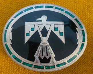 Turquoise Peyote Bird G Silver Thunderbird Belt Buckle.