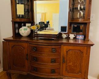 Early 20th Century Buffet with Glass Doors and Mirror Back.