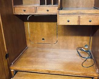 Armoire Computer Desk. Oak Wood.