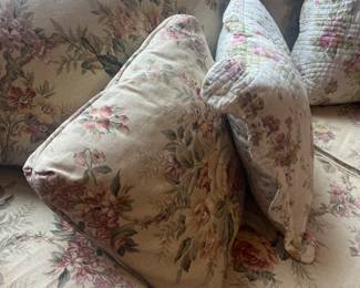 close up of the floral sofa 