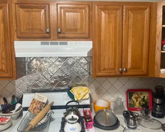 coffee maker, tea kettles, kitchen items 