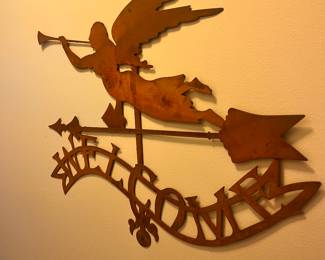 Steel heralding angel wall sign 