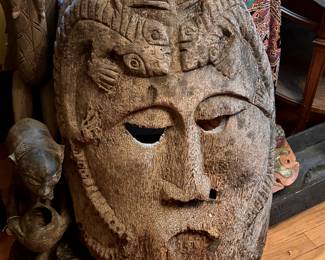Mask  ancestor spirit mask Timor Island Indonesia antique wood mask {huge}  38" high 20" wide x 9" deep 
