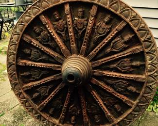 Huge Buddhist Ceremonial  Cart Wheel 1800's Thailand {All Teak Wood} 