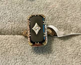 10k gold and onyx Art Deco ring size 8 reduced Saturday