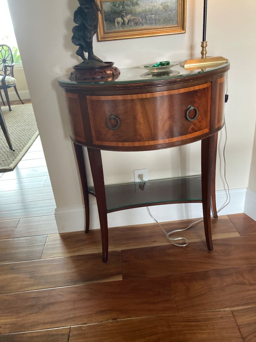 Demilune Table 14" D x 27 1/2 " L x 32 " H 