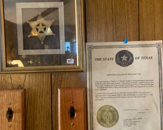 commemorative TX Rangers badge, framed