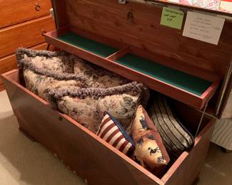 Lane trunk, throw pillows