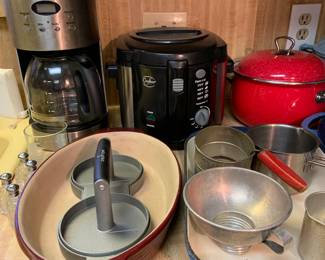 coffee pot, deep fryer, enameled cast iron cookware