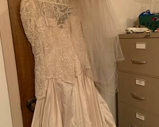 beaded wedding gown and veil