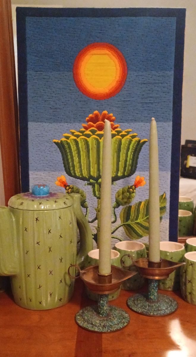 Mid Century Bar Set, Candlesticks and Art