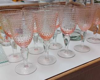 Hobnail Wine Goblets. Pink!