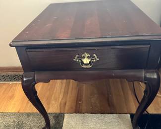 1960s Hammary Furniture Co. Vintage Side Table with Drawer and Antique Brass Hardware