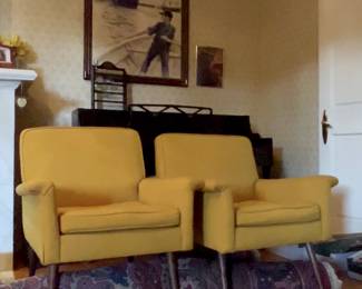 Vintage Scandinavian Yellow Upholstered Club Chairs