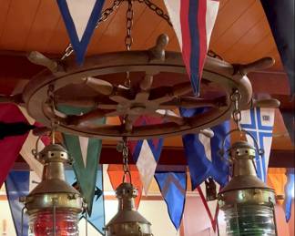 Nautical Flags and Brass Ship Naval Lights, Lanterns