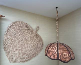 Vintage Hanging Lamp and Wicker Fan