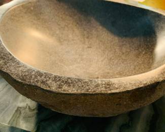 solid carved large bowl from rock--perfect for sink, fountain or a large unique bowl