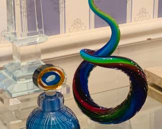 Encased art glass perfume bottle