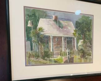 LARGE framed  original watercolor by Sara  Parker--"Creole Cottage"