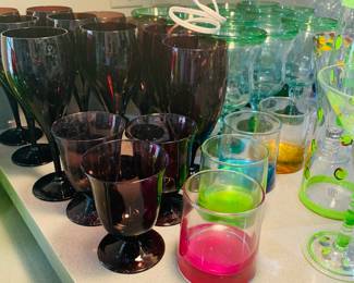 dozens and dozens of colored stemware and barware--more than you've ever seen