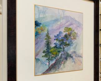 one of two original watercolors with a Chinese influence  by artist Sara Parker-- 