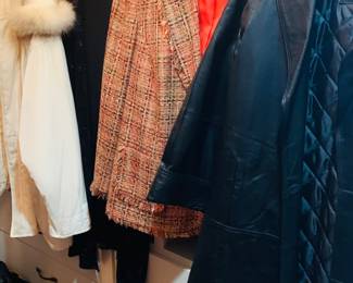 larger ladies leather coat, mink stole, suits, fur trimmed coats