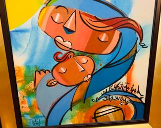 David Le Batard  (Lebo)--"Mother and Child a Light to Lead the Way"--This is a color giclee on canvas.  Lebo was a Miami Florida street artist who died in 2023