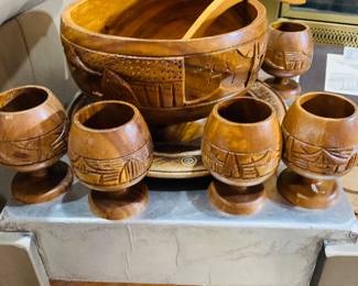 carved Monkey Pod punch set--perfect for the Tiki Bar