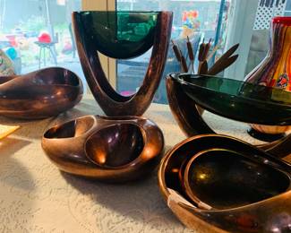 beautiful copper finish bowls and art pieces by designers Steve Cozzolino and Neil Cohen