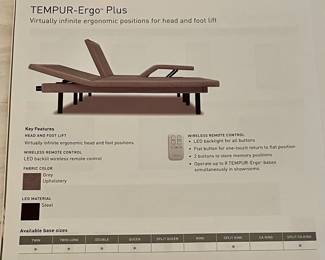 ABM140    $1,200   STANDARD KING TEMPUR-ERGO PLUS ADJUSTABLE BED W/REMOTES    