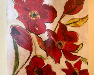 ABM119    $120   LARGE POPPIES ON CANVAS WALL ART - 42”x53”   